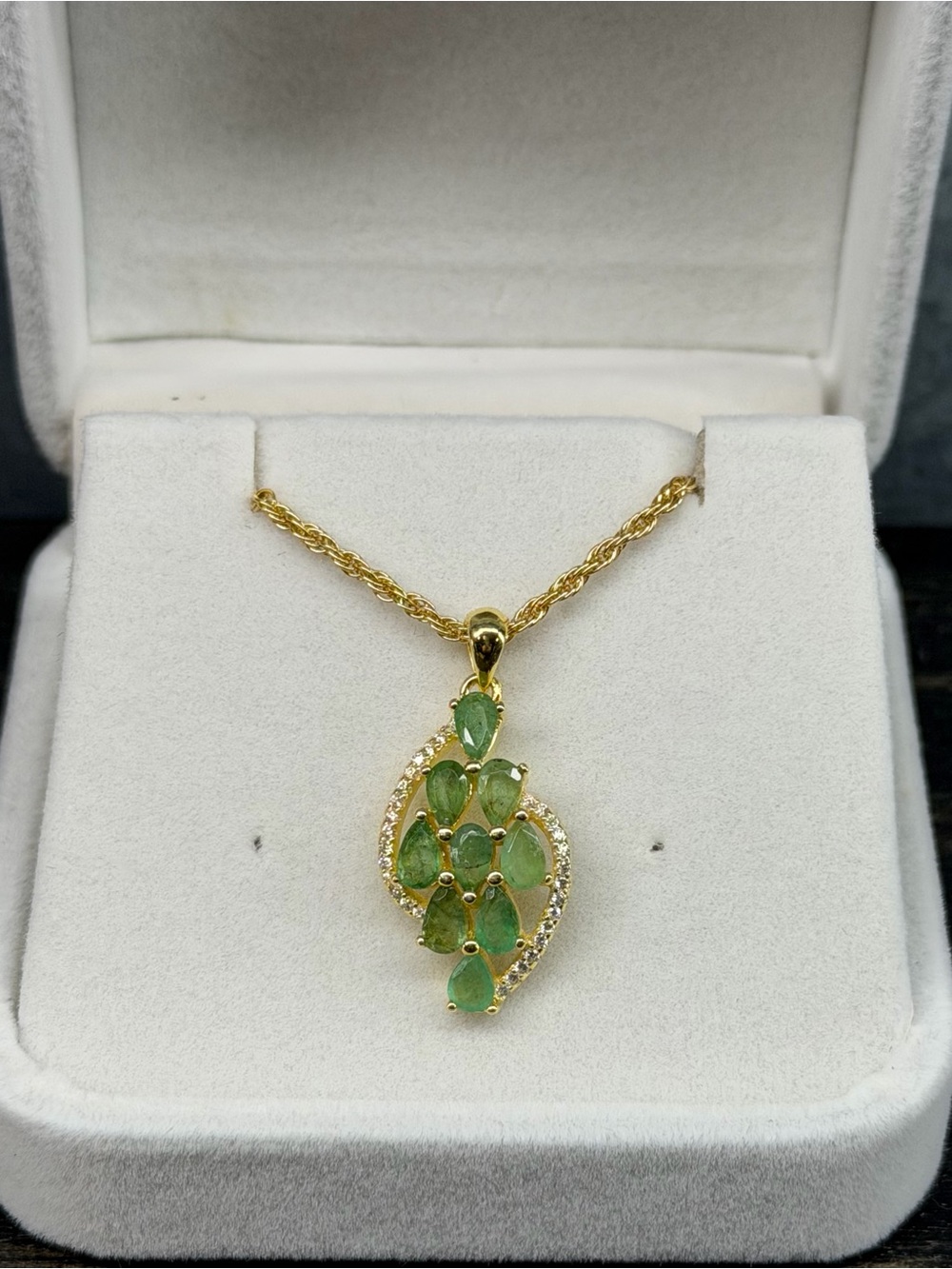 Exquisite Natural Emerald Pendant Necklace 18K Gold over 925 Sterling Silver 18”